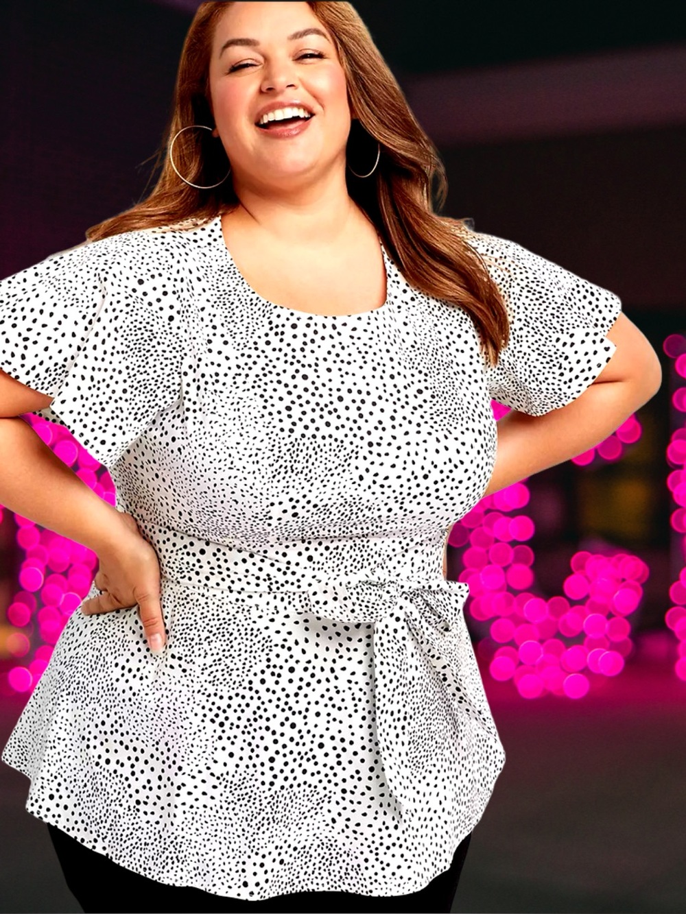 🆕Lane Bryant Women’s plus-size White & Black Patterned Peplum Blouse💜💜4X